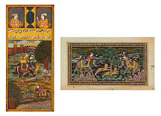 * Two Indian Illustrated Manuscript Leaves Larger 8 5/8 x 3 3/4 inches (image).