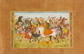 * Three Indian Miniature Paintings Largest 11 5/8 x 6 3/4 inches.