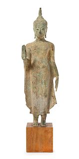 * A Thai Bronze Figure of a Standing Buddha Height 16 inches.