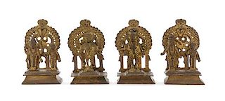 Four Indian Gilt Bronze Figures Height of each 3 5/8 inches.