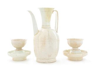 Three Dingyao White Glazed Porcelain Articles Height of tallest 9 1/2 inches.