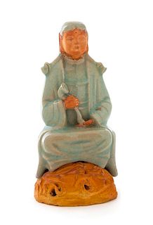 A Celadon Glazed Pottery Figure of Guanyin Height 7 3/4 inches.