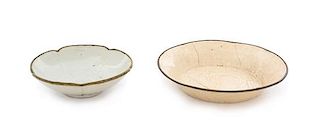 Two Monochrome Glazed Porcelain Floriform Dishes Diameter of larger 6 1/2 inches.