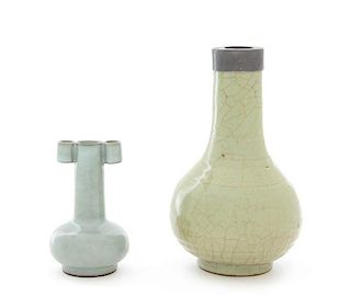 Two Monochrome Glazed Porcelain Vases Height 8 1/2 inches.