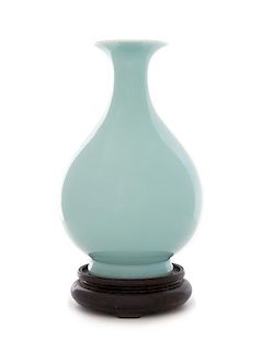 A Clair-de-Lune Glazed Porcelain Bottle Vase, Yuhuchunping Height 9 1/2 inches.