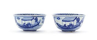 A Pair of Blue and White Porcelain Cups Diameter of each 3 3/8 inches.