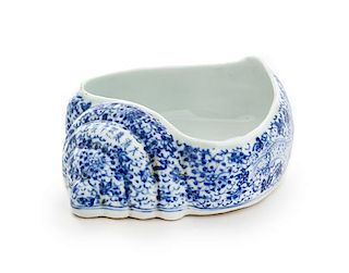 * A Blue and White Porcelain Conch Shell-Form Brush Washer, Bixi Length 5 3/4 inches.