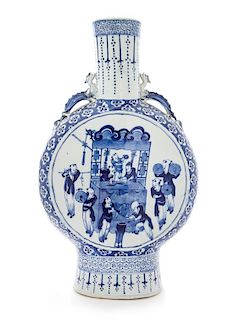 A Large Blue and White Porcelain Mook Flask Height 18 inches.