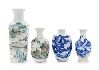 * Four Porcelain Vases Height of tallest 13 1/4 inches.