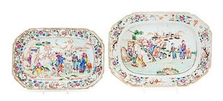 Two Chinese Export Famille Rose Porcelain Platters Length of larger 11 1/2 inches.