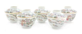 * Five Gilt Decorated Famille Rose Porcelain Cups and Covers Diameter of each 3 7/8 inches.