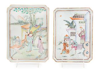 Two Famille Rose Porcelain Rectangular Trays Length of larger 10 1/2 inches.