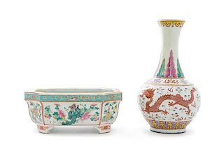 Two Famille Rose Porcelain Articles Height of taller 9 3/4 inches.