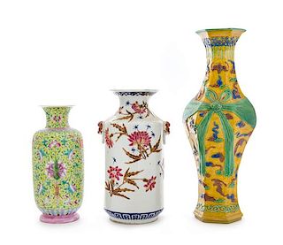 Three Porcelain Vases Height of tallest 12 1/4 inches.