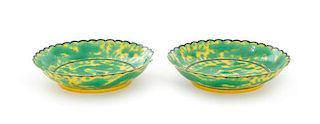 * A Pair of Yellow Ground Green Decorated Porcelain 'Dragon' Dishes Diameter 5 1/4 inches.