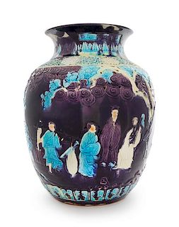 A Large Fahua- Style Porcelain Jar Height 18 inches.