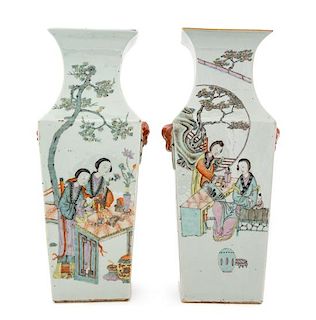 A Pair of Qianjiang Porcelain Square Vases Height 15 3/4 inches.