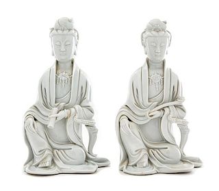 * Two Blanc-de-Chinese Porcelain Figures of Guanyin Height of taller 8 3/4 inches.