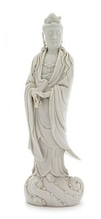 A Blanc-de-Chine Porcelain Figure of Guanyin Height 14 1/2 inches.