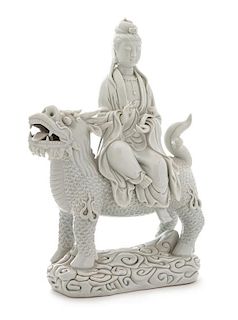 A Blanc-de-Chine Porcelain Figure of Guanyin Height 12 3/4 inches.