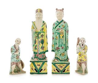 Four Famille Verte Porcelain Figures Height of tallest 12 3/4 inches.