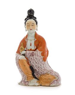 A Famille Rose Figure of Guanyin Height 10 inches.