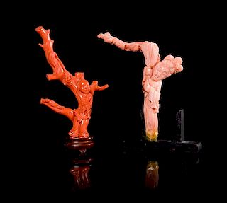 * Two Red Coral Carvings Height of taller 5 1.2 inches.