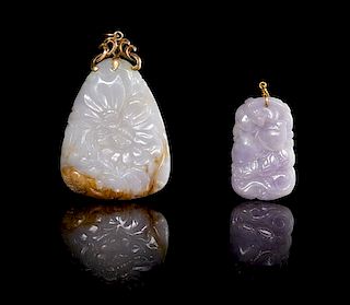 Two Jadeite Pendants Length of larger 2 5/8 inches.