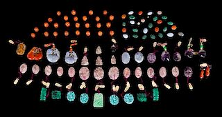 * A Large Collection of Ninety-Two Hardstone Pendants and Jewelry Articles Length largest 2 1/4 inches.