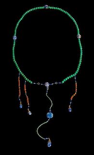 * A Green Hardstone, Lapis Lazuli and Agate Court Necklace Length 31 1/4 inches.