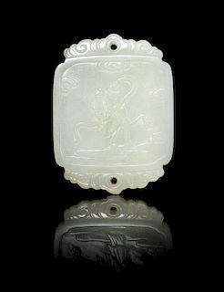 * A Carved White Jade Plaque Length 2 1/8 inches.