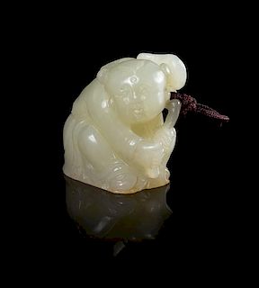 A White Jade Figure of a Boy Height 1 1/2 inches.