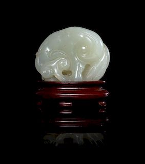 A White Jade Lingzhi Group Width 1 3/4 inches.