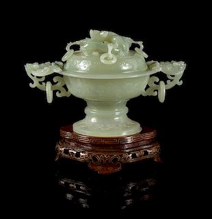 * A Pale Celadon Jade Incense Burner Height 4 1/2 inches.