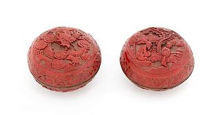 Two Cinnabar Lacquer Seal Paste Boxes and Covers Diameter 3 1/8 inches.
