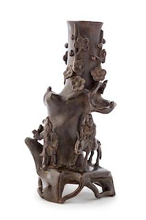 * A Bronze Trunk-Form Vase Height 10 1/4 inches.