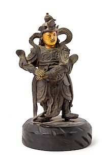 A Parcel-Gilt Bronze Figure of the Guardian Weituo Height 12 inches.
