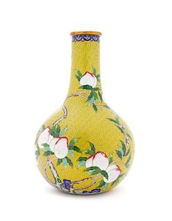 A Cloisonne Enamel Bottle Vase Height 10 1/4 inches.