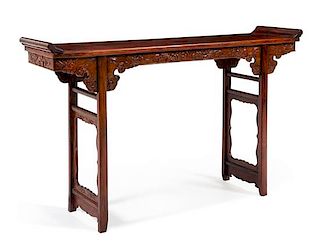 A Hardwood Altar Table, Qiaotou'an Height 36 1/4 x width 59 3/4 x depth 15 inches.