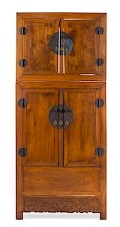 A Large Elmwood Compound Cabinet and Headchest, Dingxianggui Height 92 x width 41 3/4 x depth 19 1/4 inches.