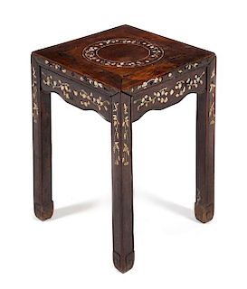 A Mother-of-Pearl Inlaid Hongmu Stool, Fangdeng Height 18 x width 14 x depth 14 1/2 inches.