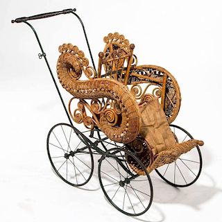 VICTORIAN WICKER DOLL CARRIAGE