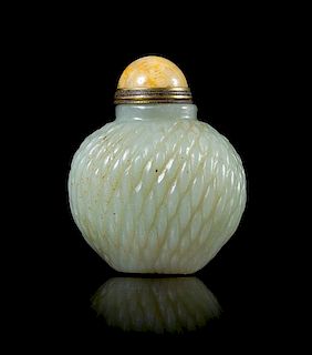 A Celadon Jade Snuff Bottle Height 2 1/2 inches.