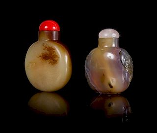 Two Hardstone Snuff Bottles Height of larger 3 inches.