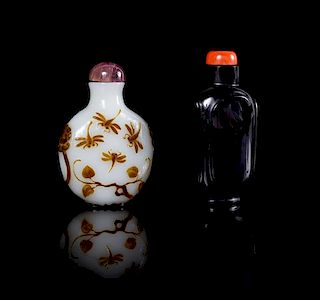 Two Peking Glass Snuff Bottles Height of taller 2 1/2 inches.