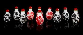 * Ten White Peking Glass Snuff Bottles Height of tallest 3 1/4 inches.