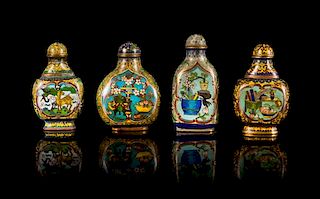 Four Cloisonne Enamel Snuff Bottles Height of tallest 3 inches.