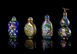 Four Cloisonne Enamel Snuff Bottles Height of tallest 4 inches.