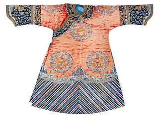 A Chinese Embroidered Silk Pink Ground Lady's Winter Robe Length (collar to hem) 56 inches.