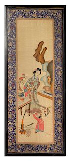 * A Chinese Kesi Silk Panel 42 x 16 1/4 inches.